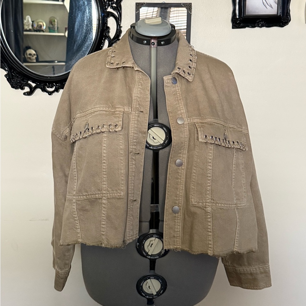 Zara Tan Jean Jacket Cropped Utility Style